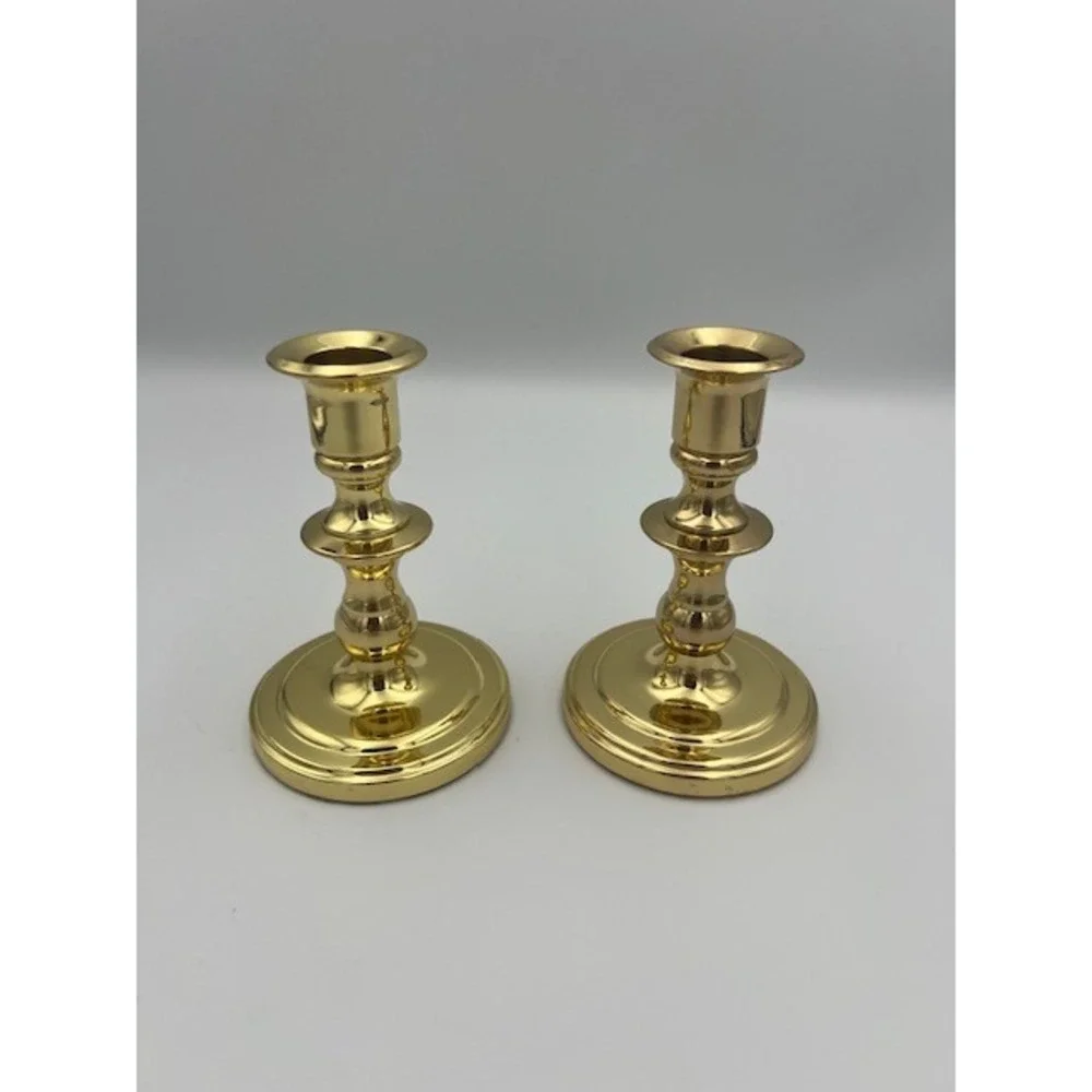 Baldwin Polished Brass Candlestick Holders Set of 2 Forged in America 5 in